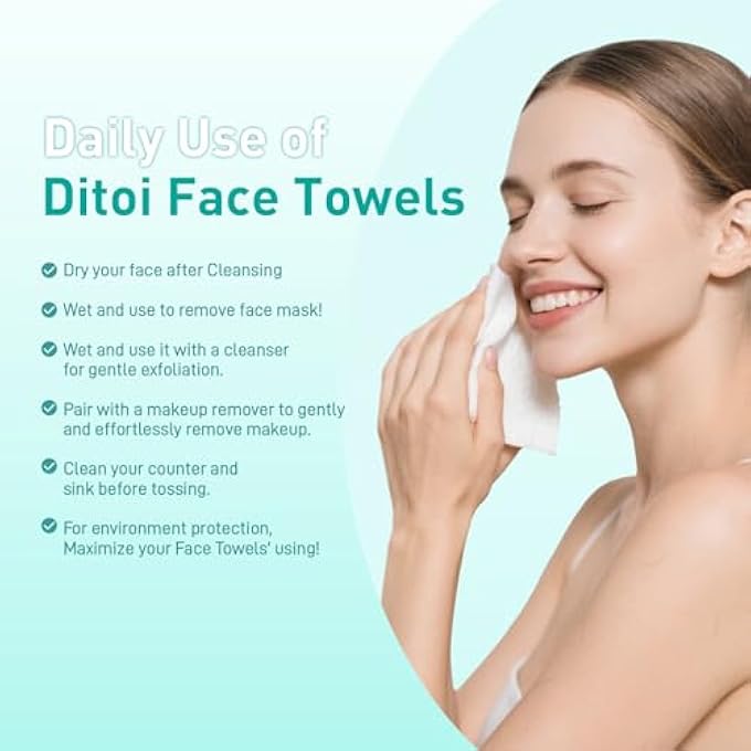 Ditoi DISPOSABLE FACE TOWELS, DAILY FACIAL TISSUES, SUPER SOFT AND THICK FACE TOWELS XL, MAKEUP REMOVER DRY WIPES, FACIAL CLEAN CLOTHS FOR SENSITIVE SKIN, 10"12" 50 COUNT (4 PACK) - Image 2